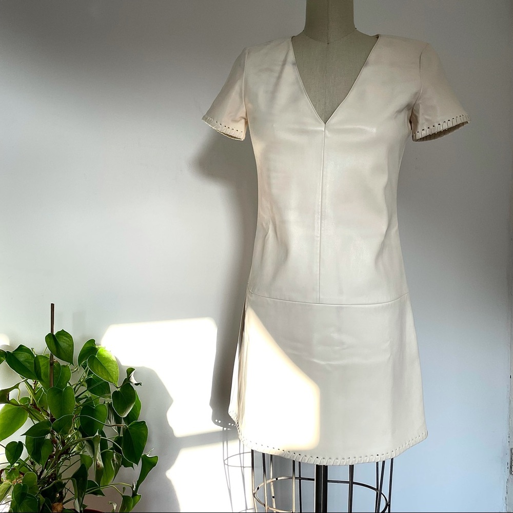 ZARA Cream Pleather Short Sleeve Dress